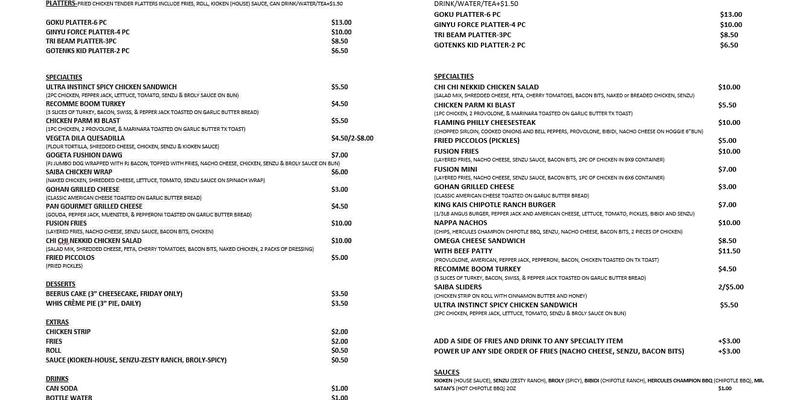 King Frys Menu