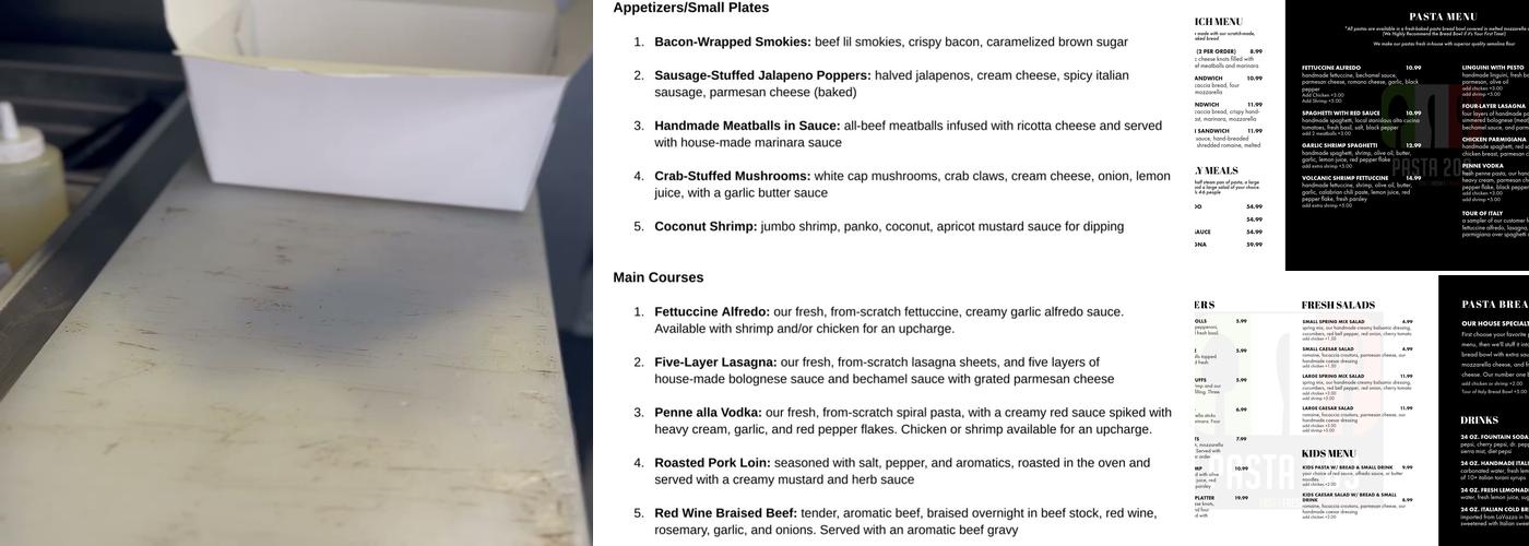 Pasta 209 Menu