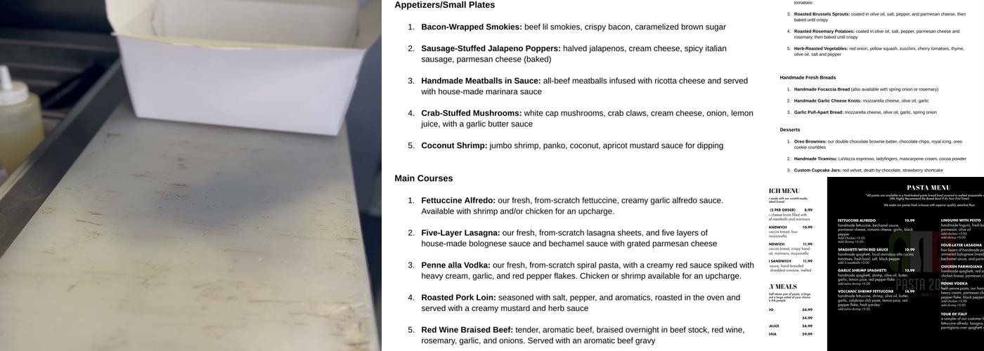 Pasta 209 Menu