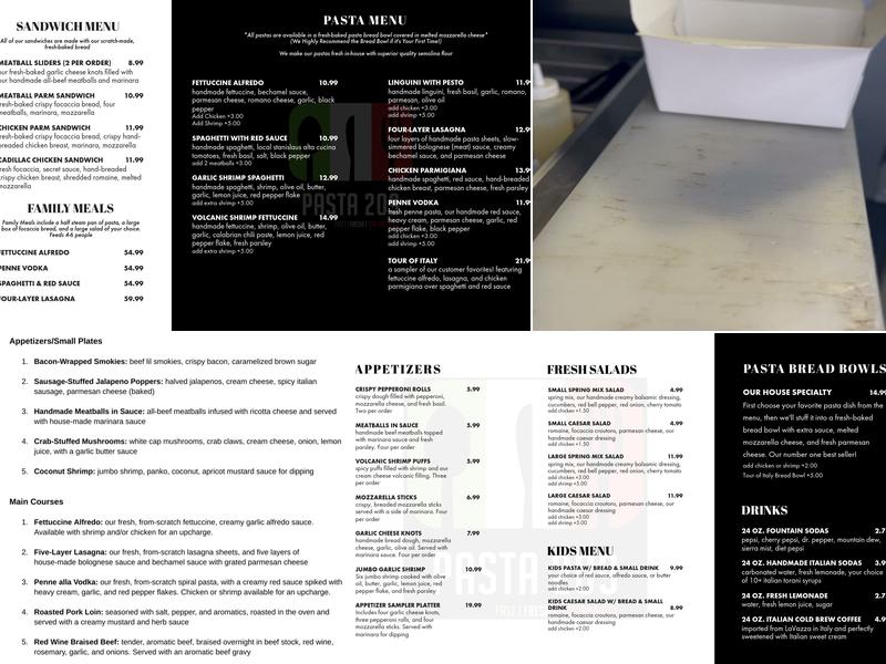 Pasta 209 Menu