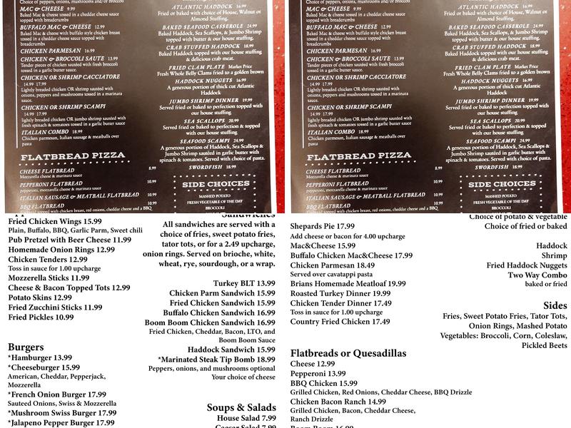 Stonecutters Pub Menu