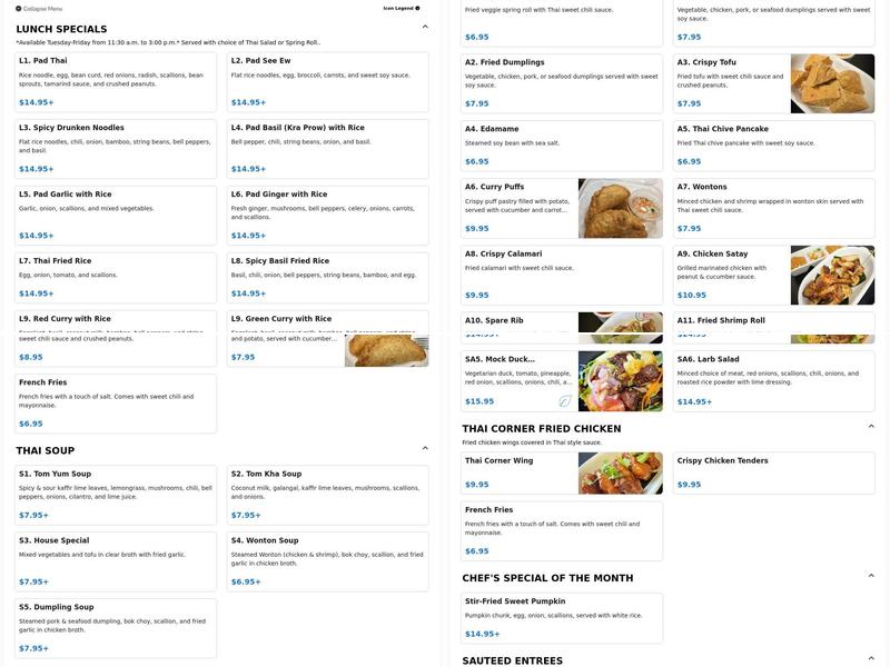 Thai Corner Menu
