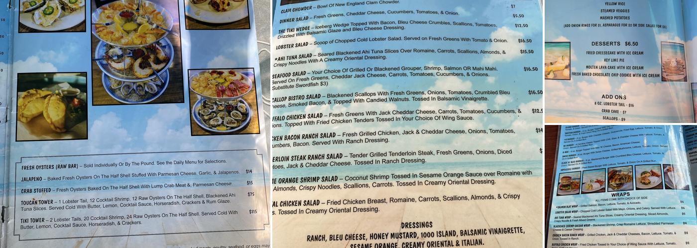 Toucan's Lakefront Menu