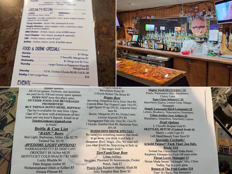The Basement: Toledo's Pinball Pub Menu