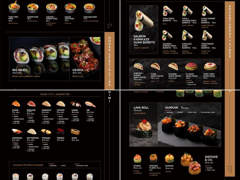 Toro Toro Sushi and Poke Menu