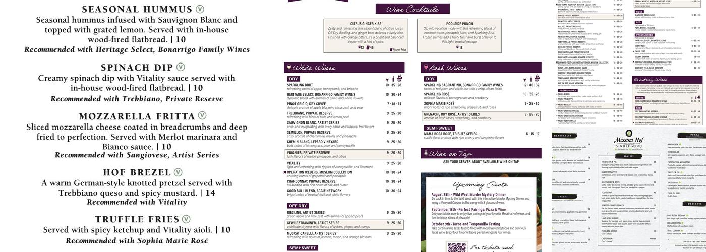 Messina Hof Harvest Green Winery & Kitchen Menu