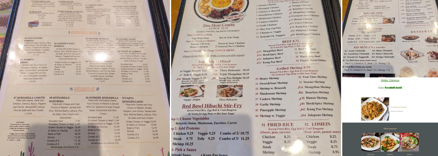 Red Bowl Asian bistro Menu