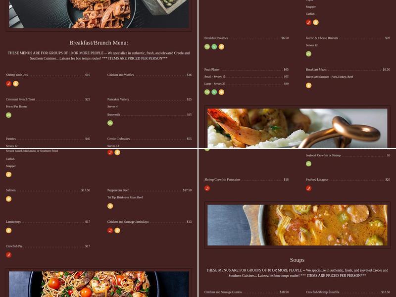 Castle's Southern and Creole Catering Menu