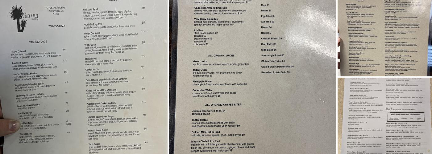 The Yucca Tree Eatery Menu