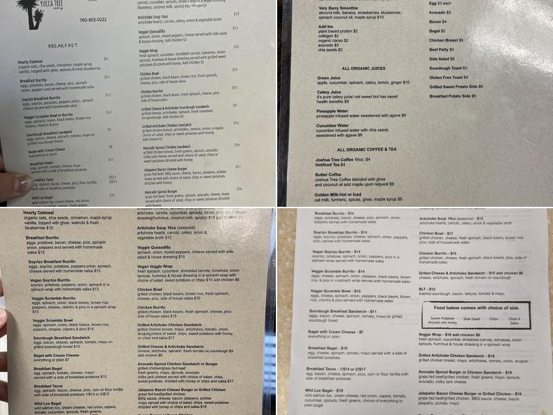 The Yucca Tree Eatery Menu