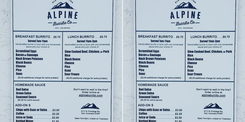 Alpine Burrito Company Menu
