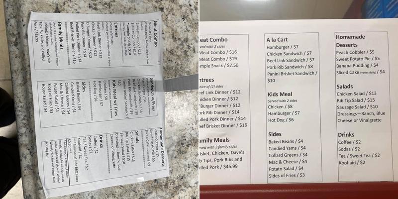 Dave's BBQ GRILL Menu