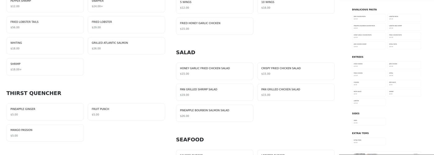 Divalicious savory cusine Menu