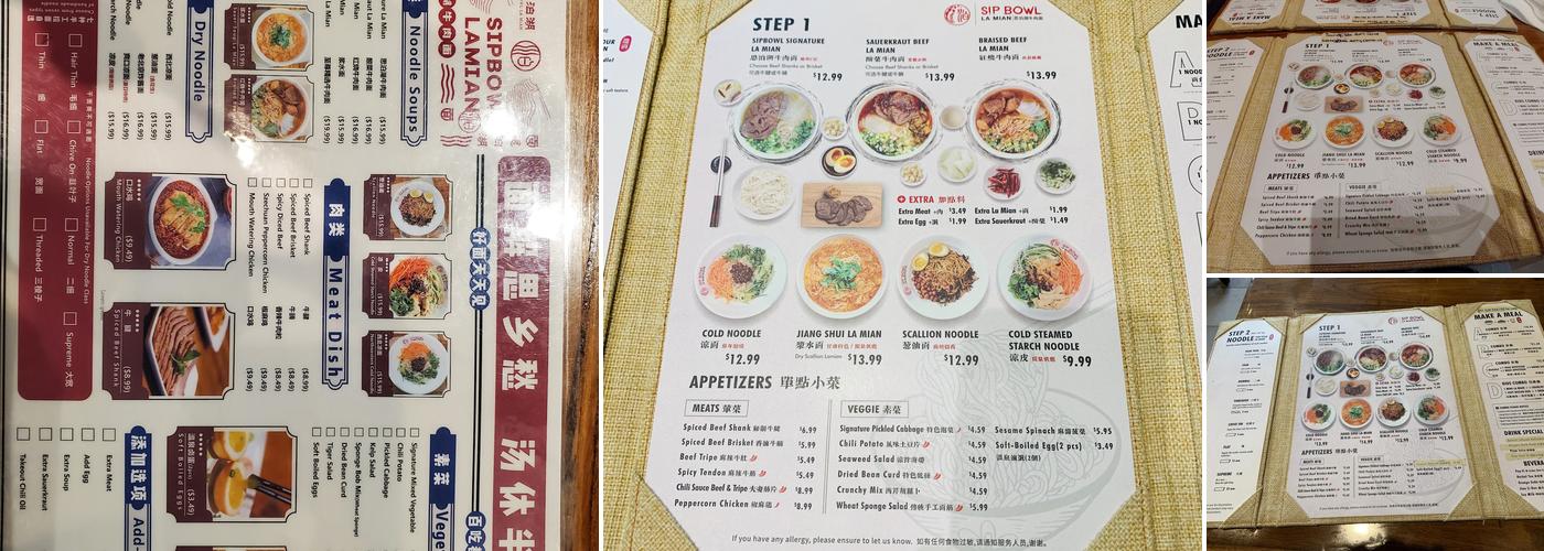 Sip Bowl Noodles Menu