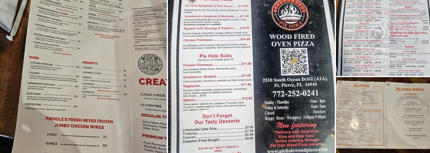 Pie Hole Wood Pizza Menu