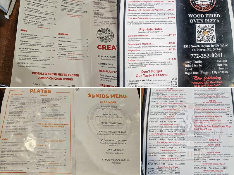 Pie Hole Wood Pizza Menu
