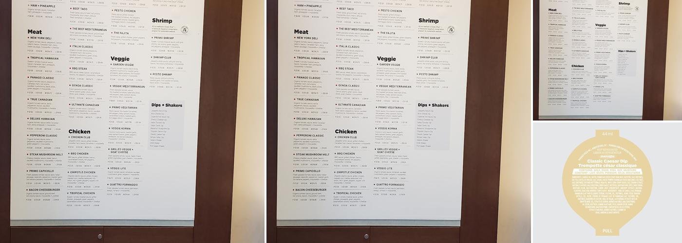 Panago Pizza Menu