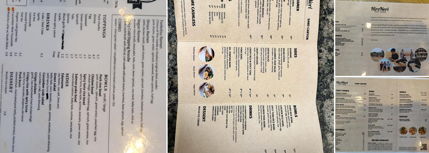 HiroNori Craft Ramen (Sand Canyon) Menu