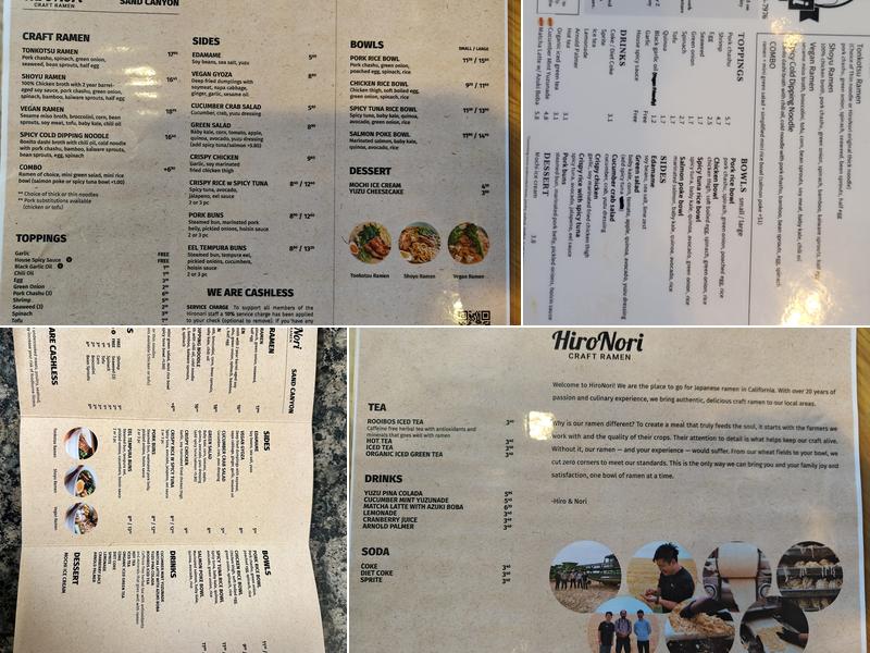 HiroNori Craft Ramen (Sand Canyon) Menu