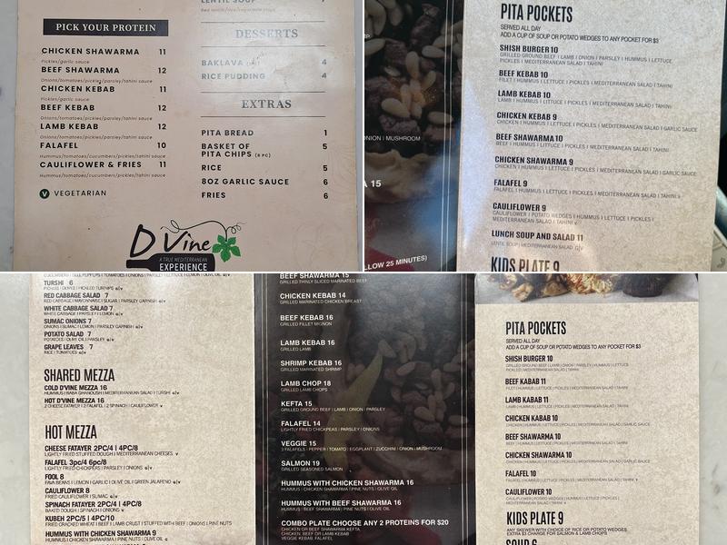 Dvine Mediterranean Experience Menu