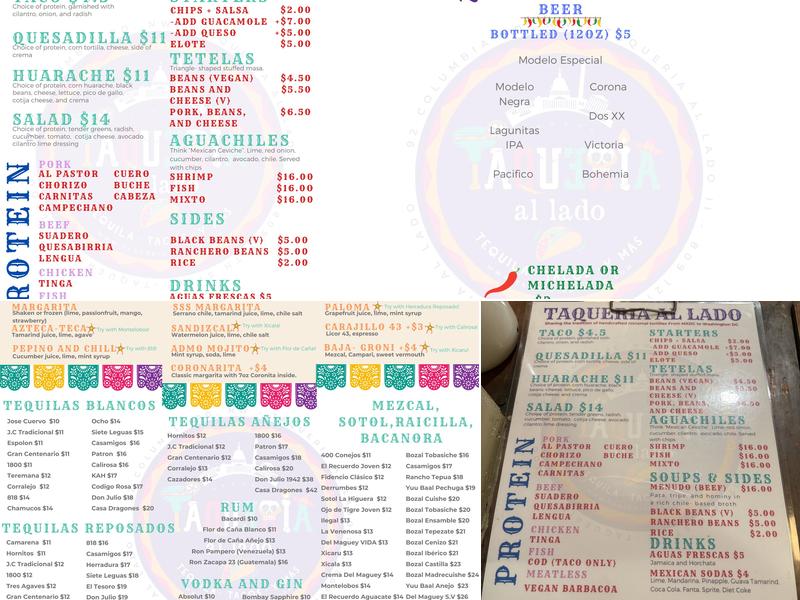 Taqueria Al Lado Menu