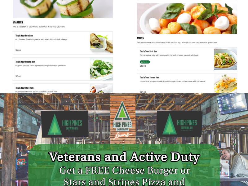 High Pines Brewing Company Menu