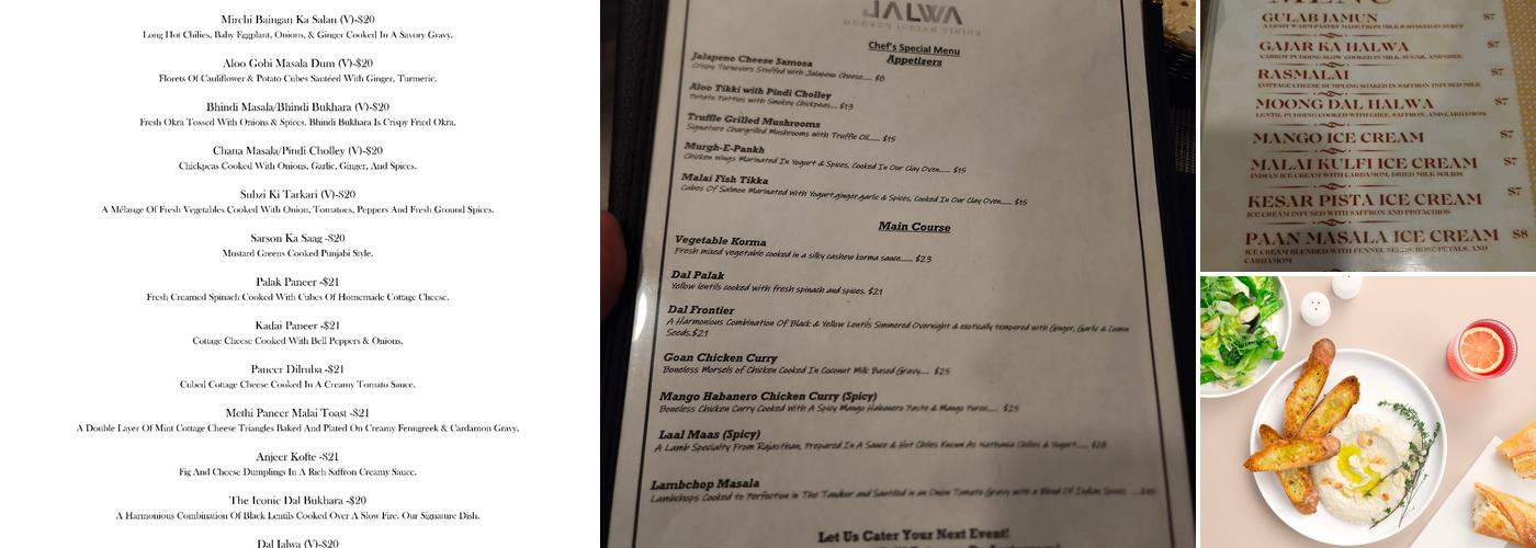Jalwa: Modern Indian Dining Menu