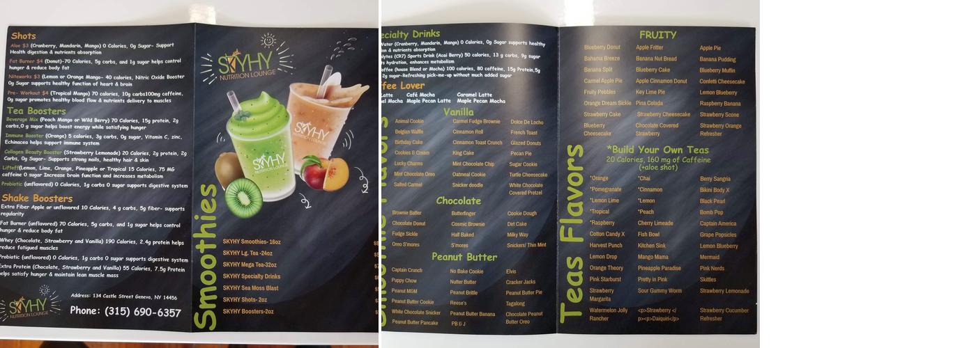 skyhy nutrition lounge Menu