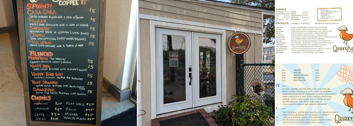 Quirky Birds Coffee Menu