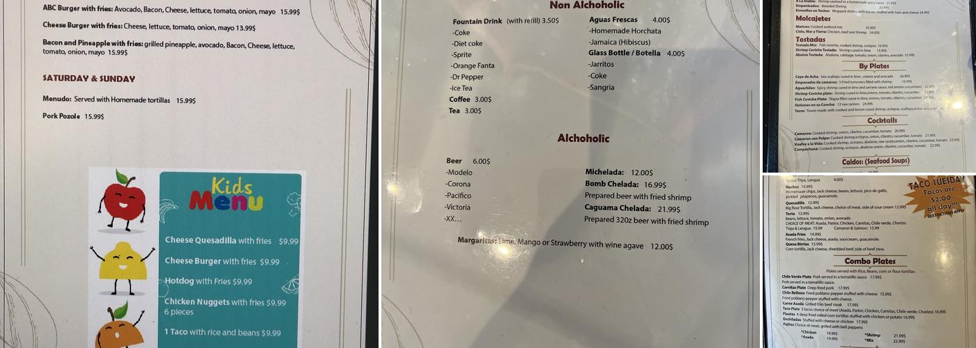 Aliyah’s Kitchen Seafood and Grill Menu