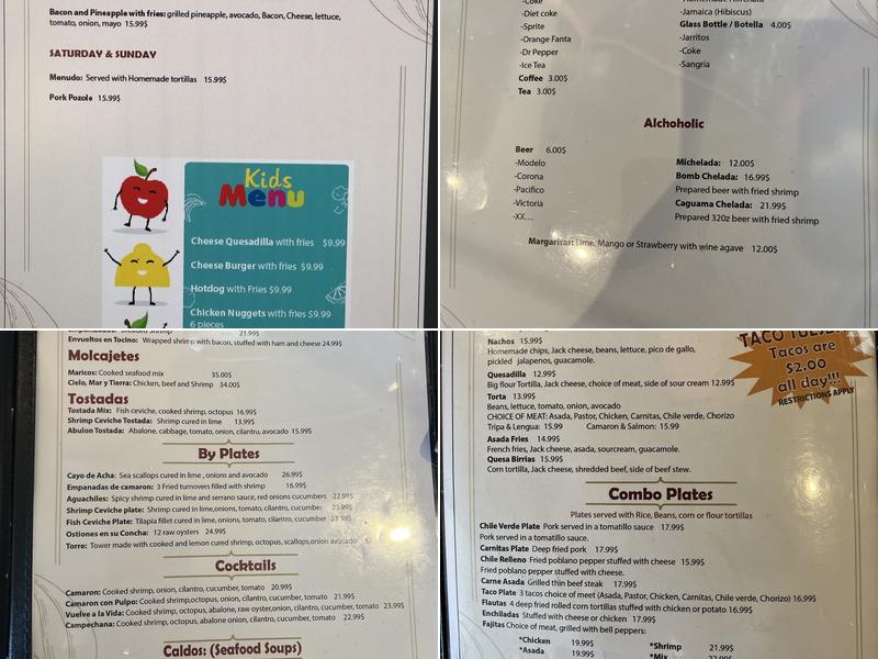 Aliyah’s Kitchen Seafood and Grill Menu