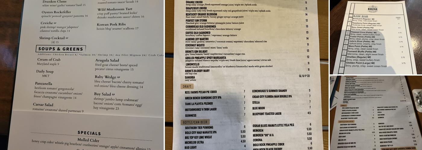 Brine Seafood and Raw Bar Menu