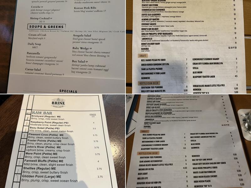 Brine Seafood and Raw Bar Menu