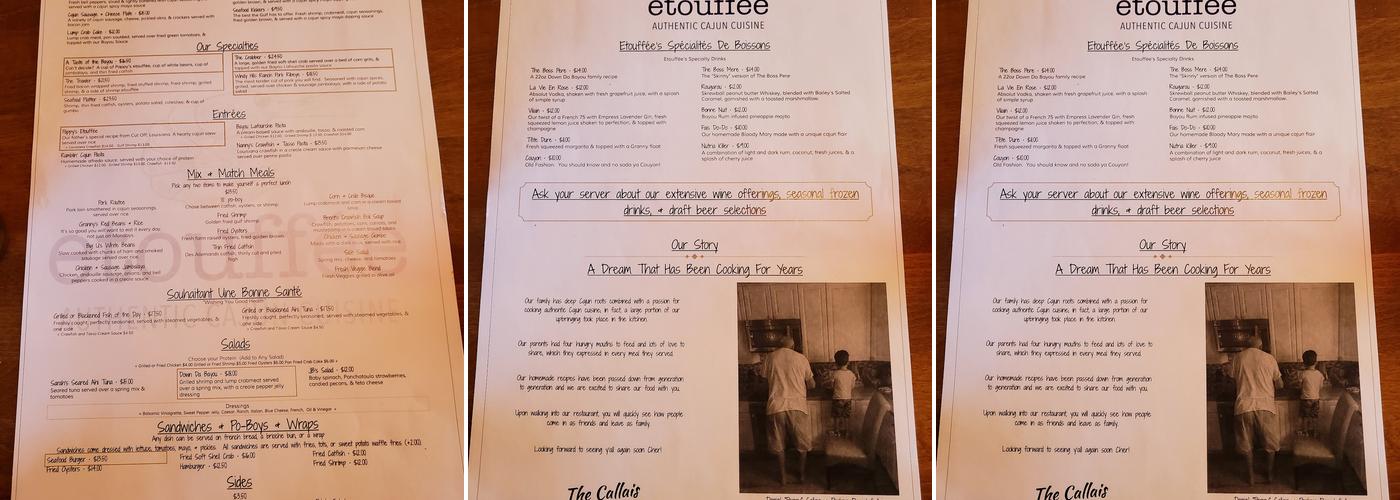 Etouffée Menu