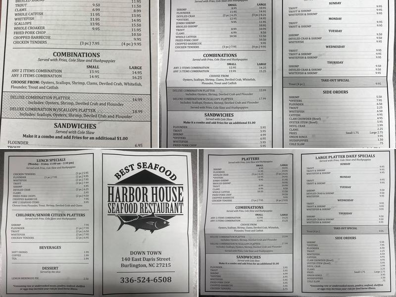 Harbor House Seafood Menu