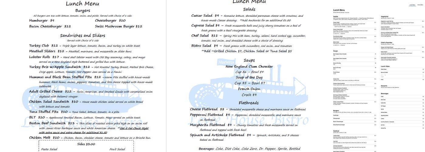 Levee House Bistro Menu