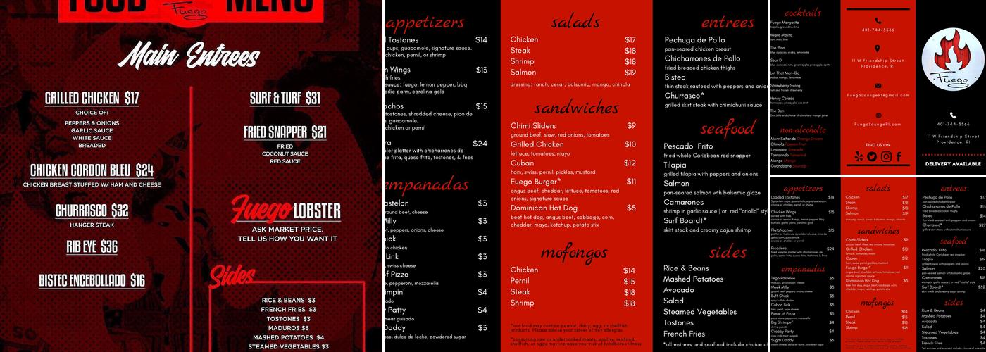 Fuego Lounge Menu