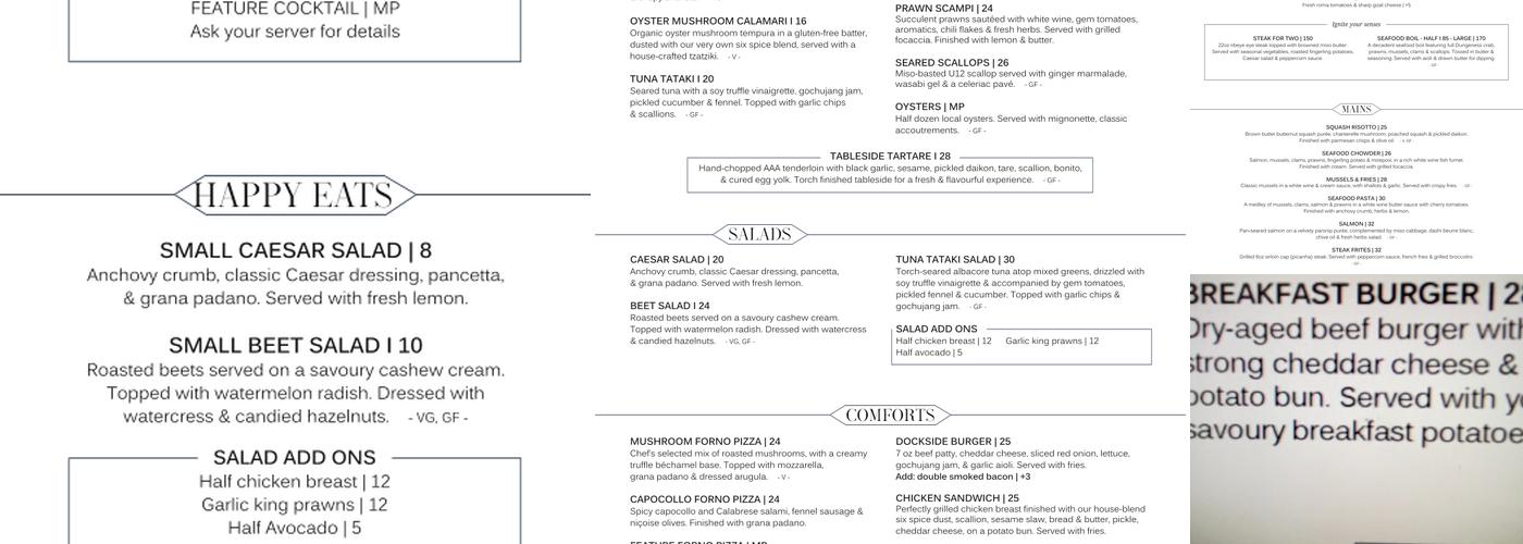 Dockside Restaurant Menu