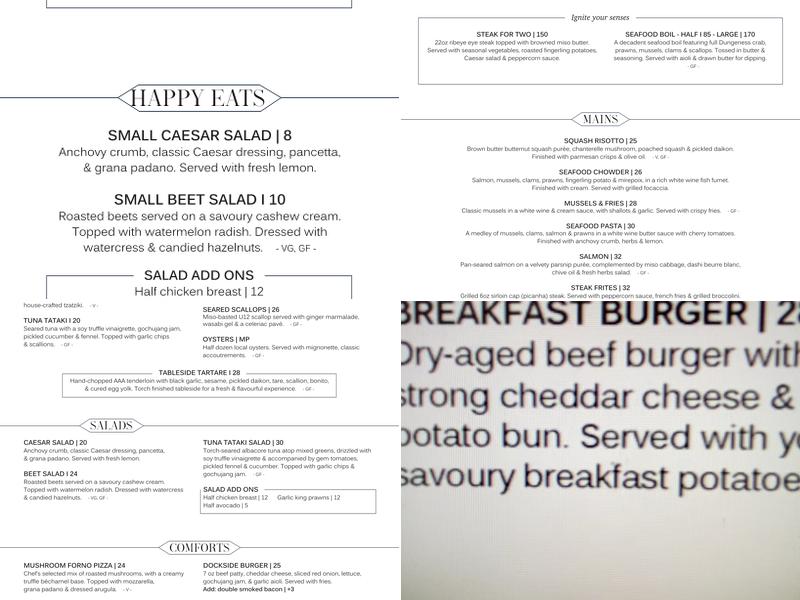 Dockside Restaurant Menu