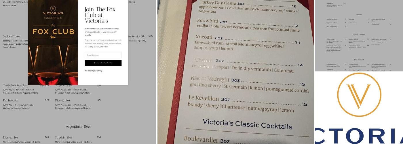 Victoria's Steak & Seafood Menu