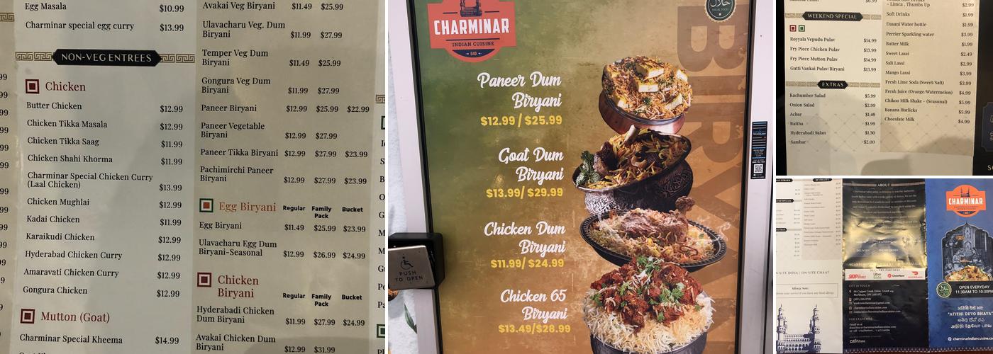 Charminar Indian Cuisine | Markham Menu