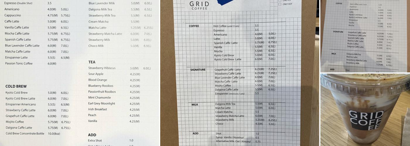 Grid Coffee Menu