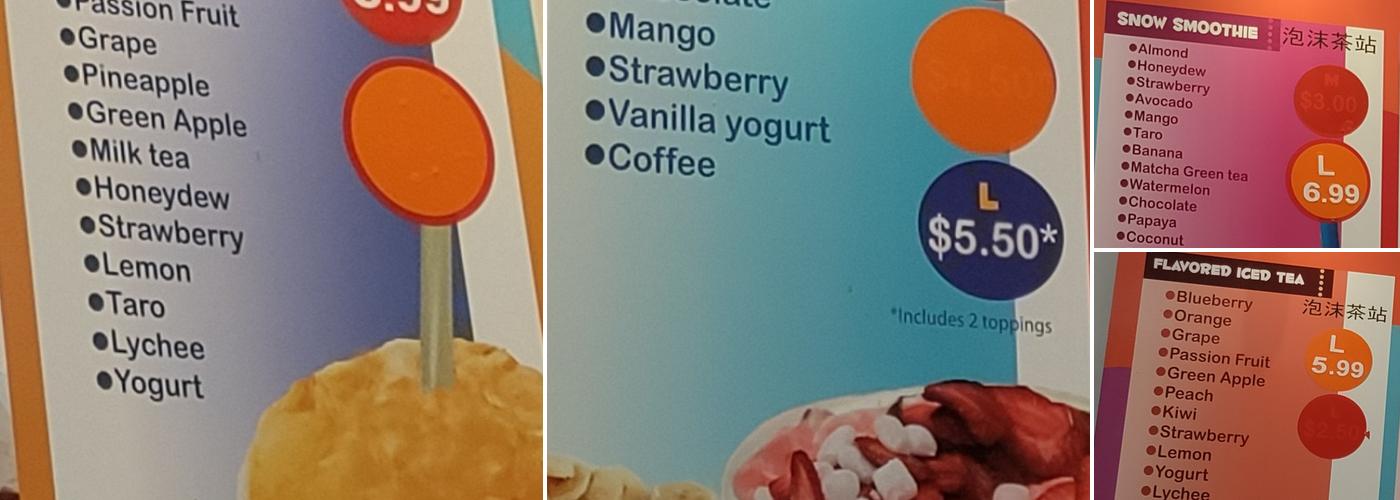 Bubble Tea Station Menu