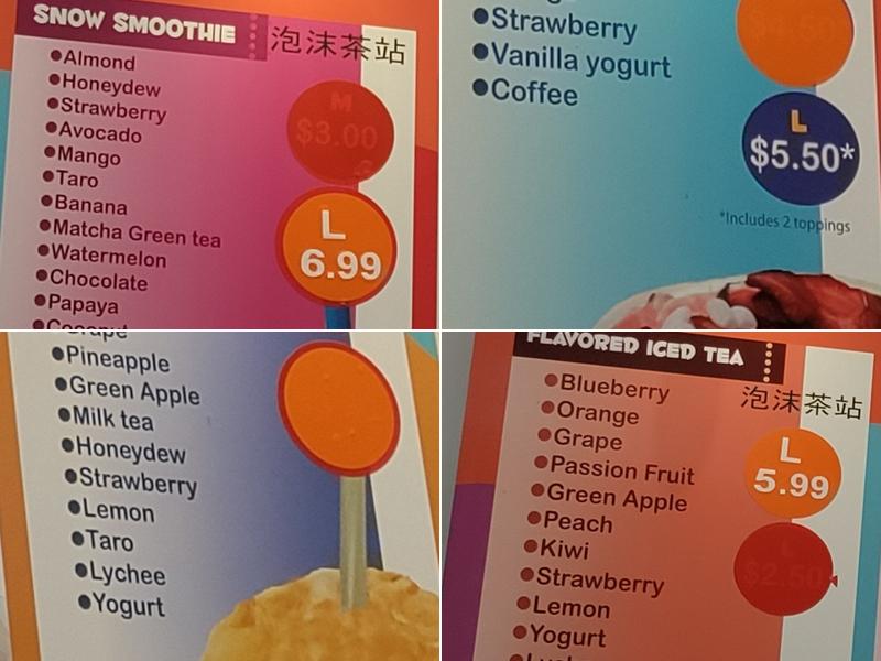 Bubble Tea Station Menu