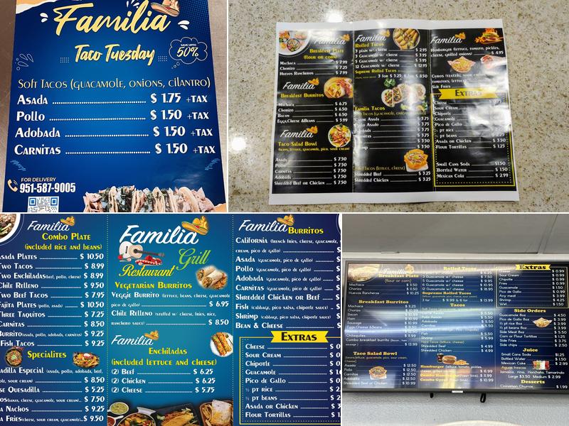 Familia Restaurant Grill Menu