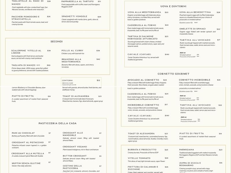 Rose Cafe Menu