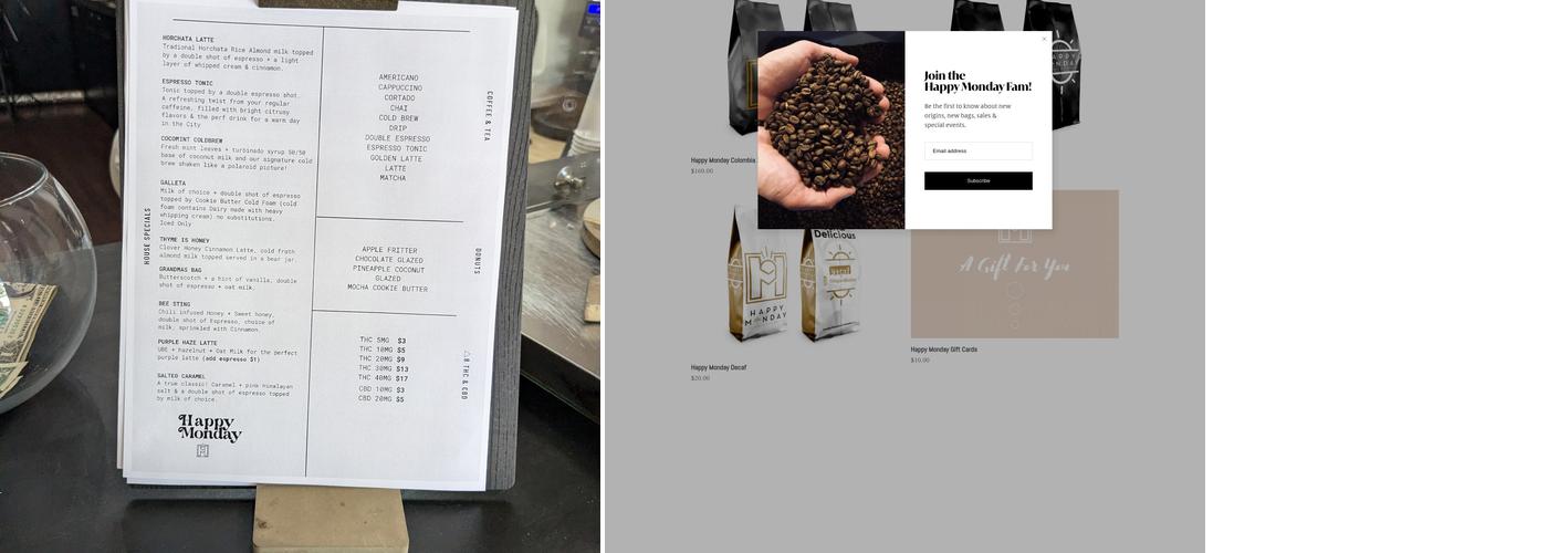 Happy Monday Coffee Roasters Menu