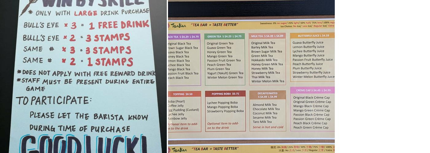 Tea Bar Menu