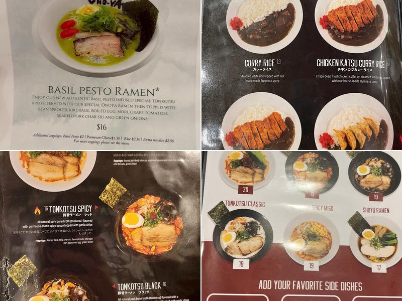 Onoya Ramen Menu