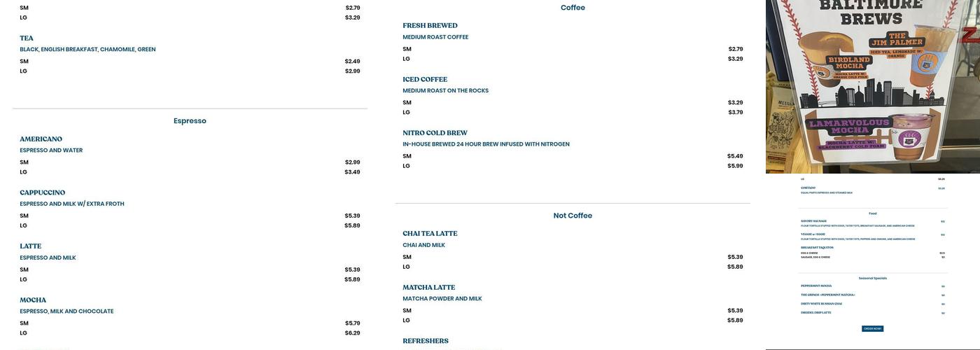 Morning Mugs Coffee Menu